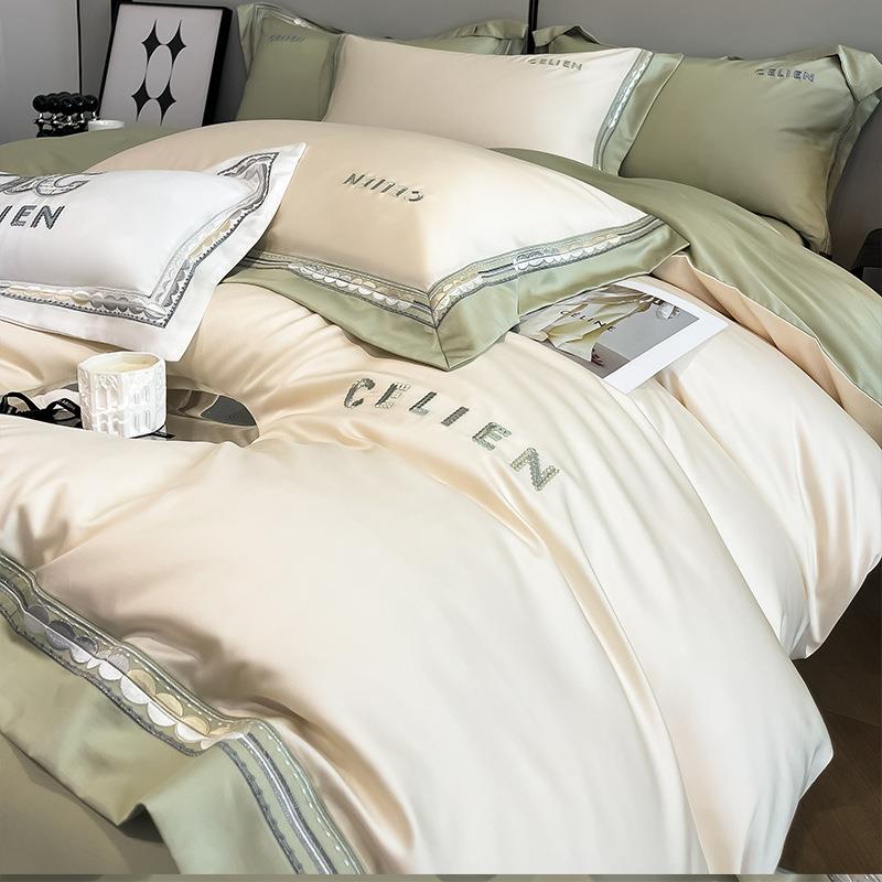 A类婴级100s长套绒四棉轻奢件纯618棉贡缎刺绣全棉母床单床笠被套