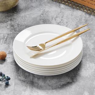6个盘子陶瓷家用简约8寸英KEK圆汤形平盘瓷西餐盘盘可微波骨盘子