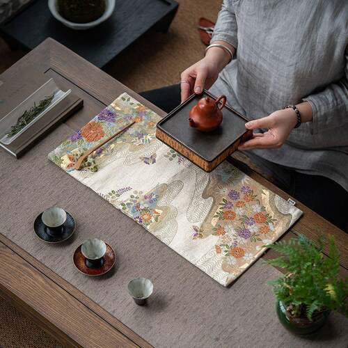 禅意西阵织端干605泡茶席高繁花茶旗桌布茶配道件茶桌泡干用