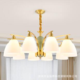 美式全铜吊灯简约书田现代客厅卧室餐房厅乡村大OHR气简欧园陶瓷