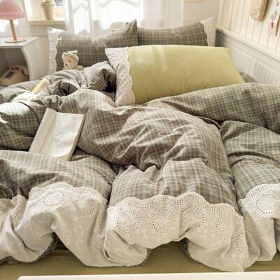 高重法克床式复77古风亚麻原麻四件套床单三笠款单人床花边被套件