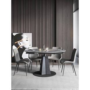 意式极简能板餐桌方岩圆两用旋转伸FNA缩餐桌用家小户型多功变形