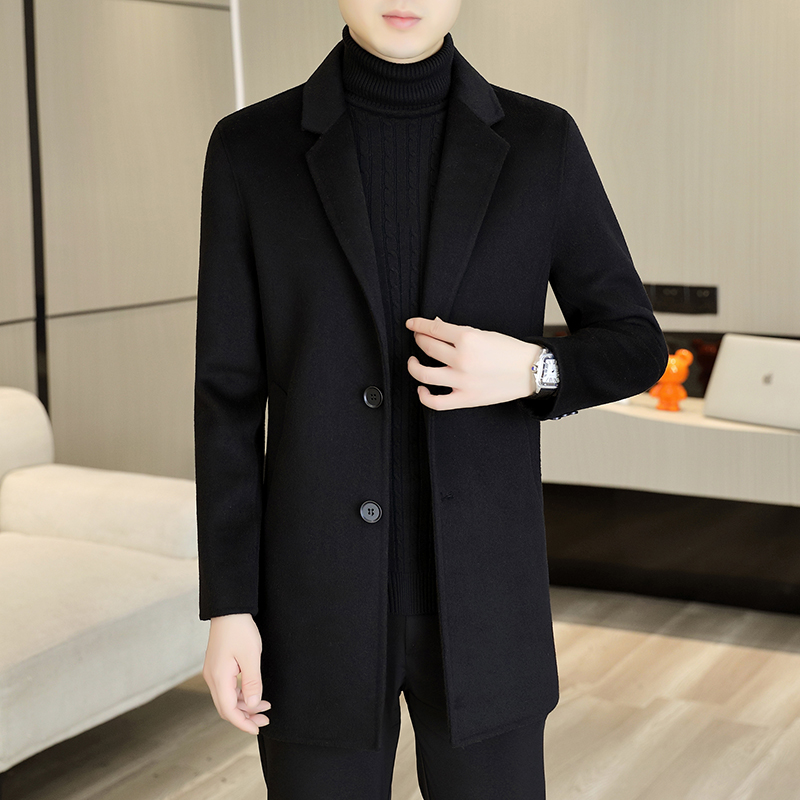 恒源祥双面呢大衣秋冬男士高档加厚毛呢冬季中长款时尚薄款大衣男