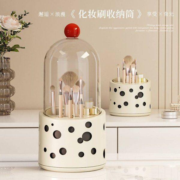 桌面化妆刷收纳新款桶梳妆台奶油色旋转带盖收纳盒美妆笔刷收纳筒,收纳整理,化妆箱/盒,淘宝优惠券,粉丝福利购,淘宝优惠卷