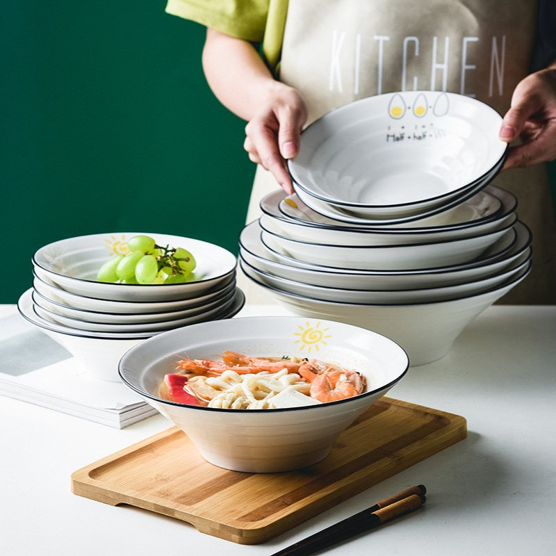 创意陶瓷喇叭碗拉面碗甜品碗斗笠碗简约小清新家用汤碗水果沙拉碗