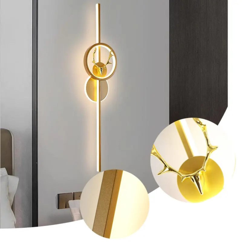 新款客厅长条背景壁灯装饰鹿头发光二极管酒店走廊卧室LED壁灯