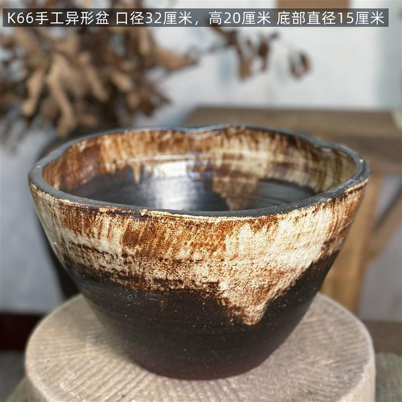 手工大缸碗莲睡莲花盆陶瓷无孔花盆窑变釉面花盆水培花盆铜钱草盆