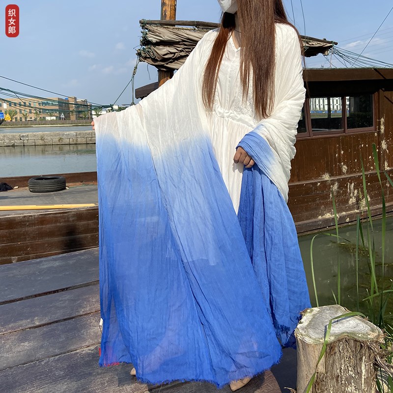 禅舞度母纱巾渐变色加大加长款棉麻围巾女春秋薄款秋冬亚麻丝巾夏