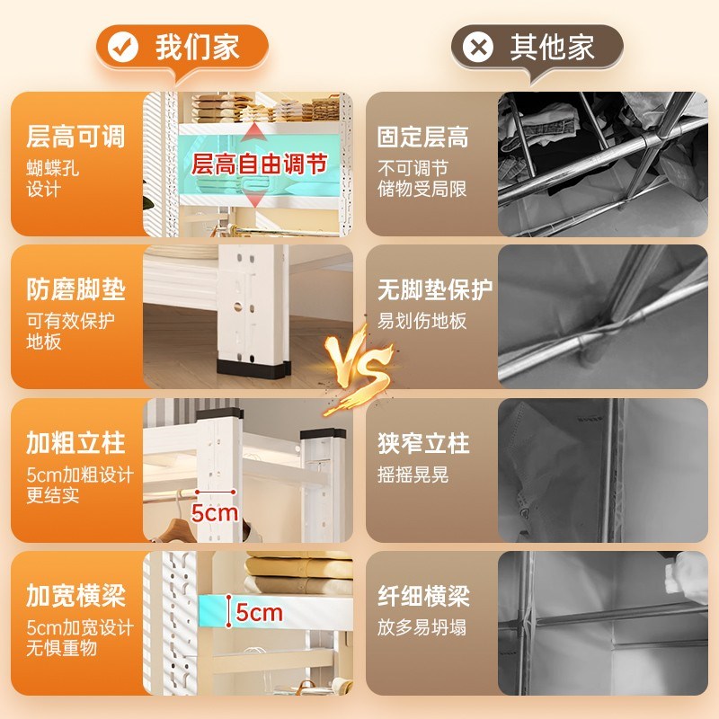 货架衣柜移动带轮子家用挂衣架阳台卧室衣帽间服装展示架开放式
