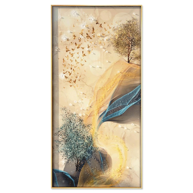 鹿镶钻晶瓷轻奢入户玄关装饰画竖走廊背景墙挂画过道尽头壁画抽象