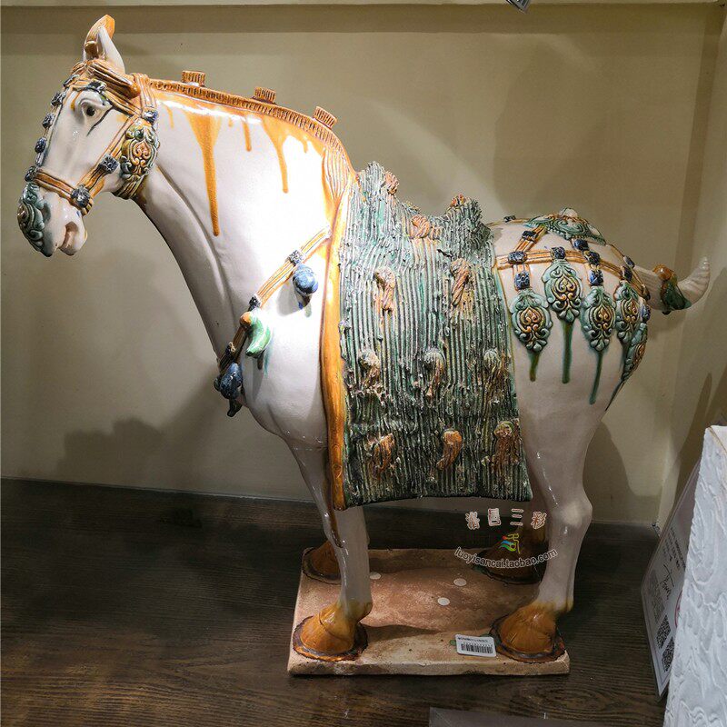 大师纯手工唐三彩三花马 陶瓷动物马装饰品 中式书房摆件艺术收藏
