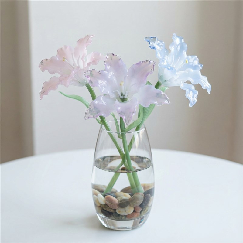琉璃百合花轻奢摆件客厅装饰仿真永生花玻璃花礼物非遗淄博琉璃花