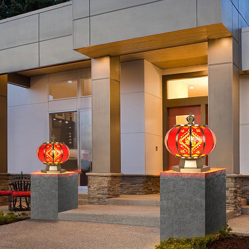 中式红灯笼柱头灯太阳能户外庭院灯福字别墅大门楼装饰阳台柱子灯