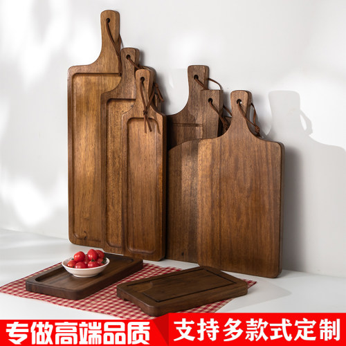 黑胡桃牛排盘西餐盘木板托牛排板家用披萨板长方形托盘木质牛扒盘