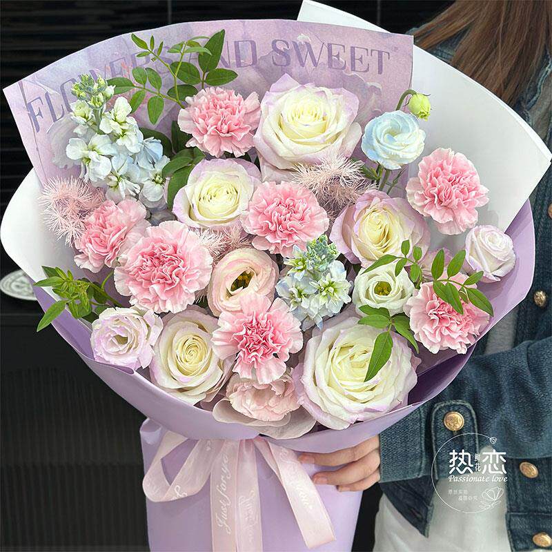全国康乃馨混搭玫瑰花束鲜花同城速递送妈妈生日节日礼物郑州花店