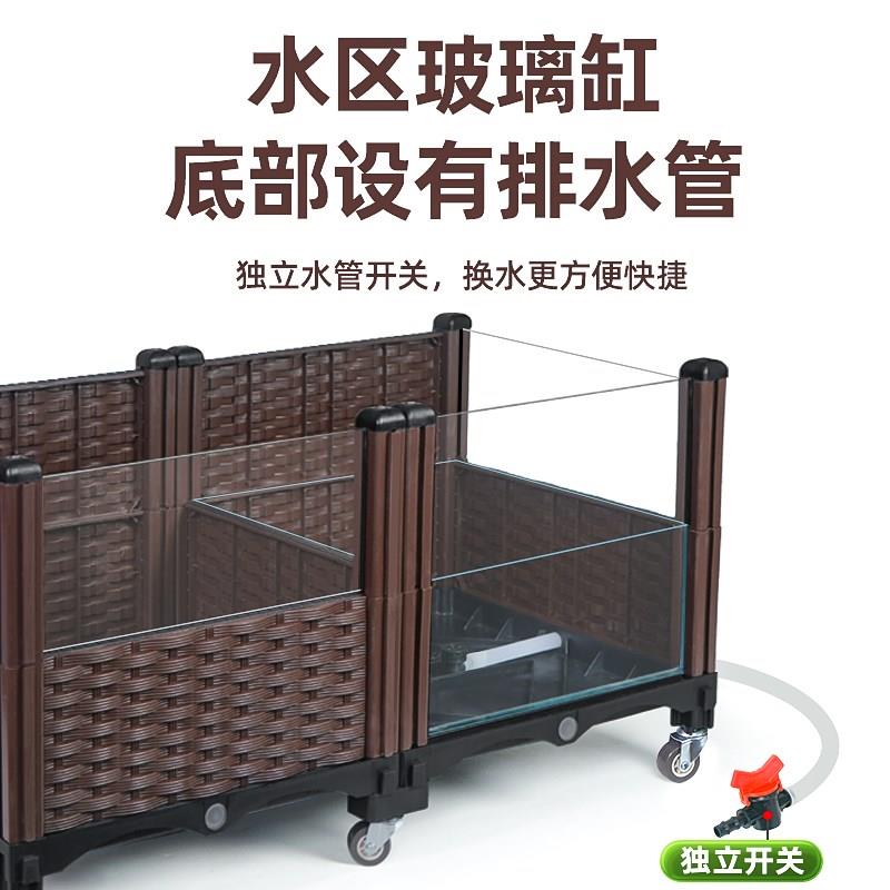 生态乌龟缸玻璃饲养箱家用黄缘专用 水陆双区造景带晒台种植箱竹