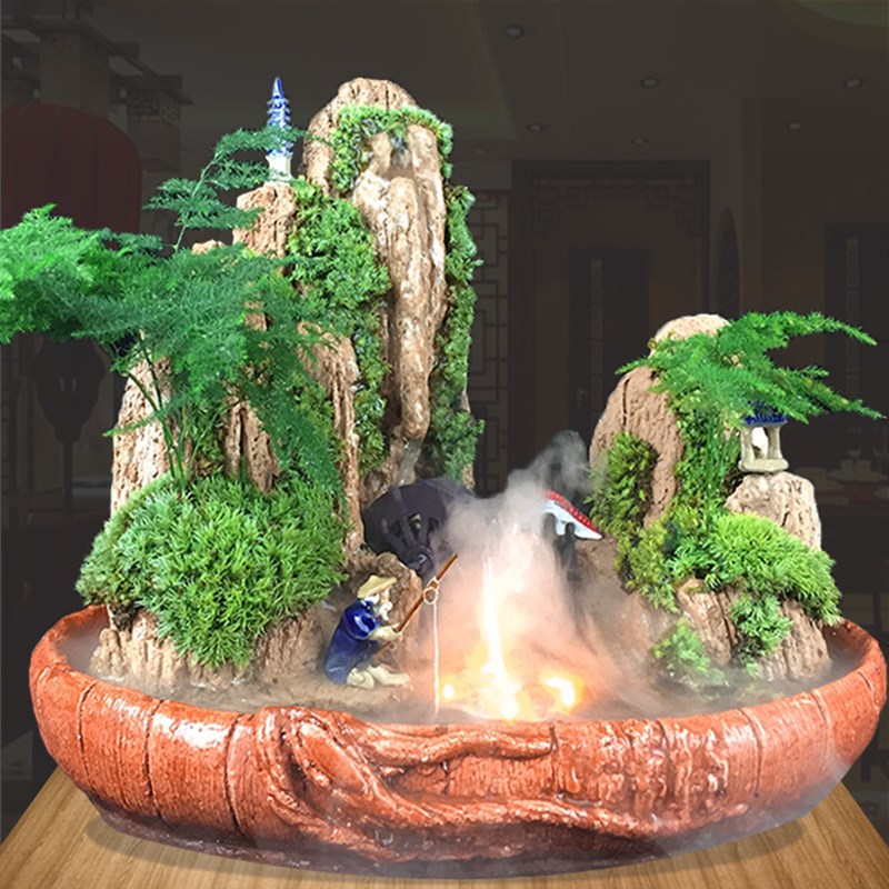 山居秋暝上水石盆景吸水石造景天然假山摆件室内小奇石原绿植盆栽