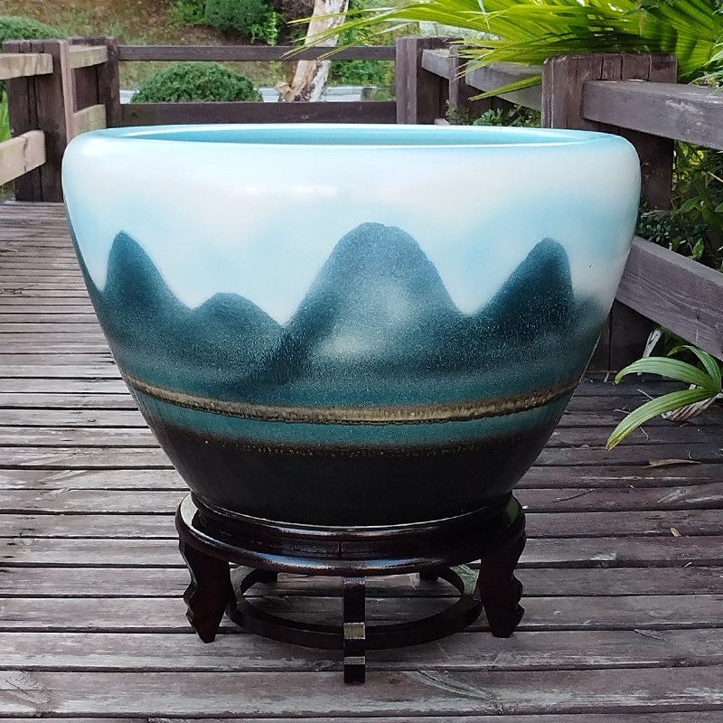 陶瓷大缸微造景假山喷泉鱼缸碗莲花盆庭院荷花缸大厅风水缸景德镇