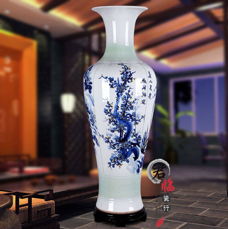 景德镇陶瓷落地大花瓶 家居客厅插花1.2米瓷瓶 大号青花瓷器摆件