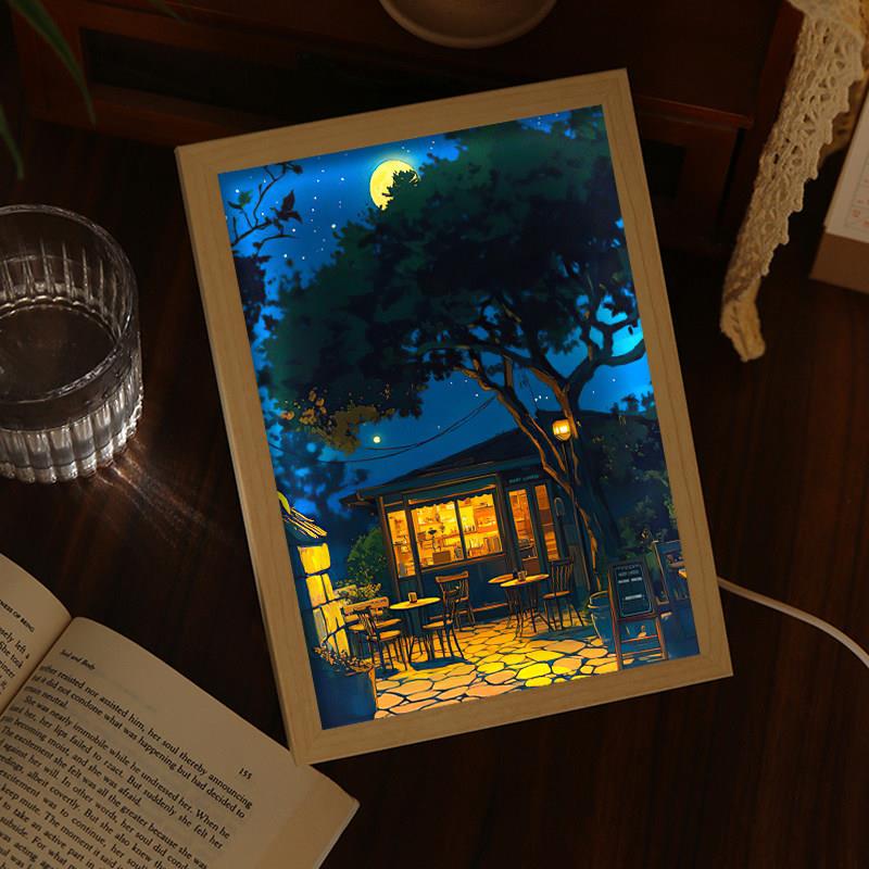 唯美星空灯光画动漫夜景二次元氛围灯摆件卧室书桌小夜灯生日礼物