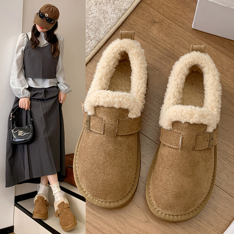 复古加绒厚底勃肯鞋女2025新款冬季爆款豆豆鞋一脚蹬百搭博肯棉鞋