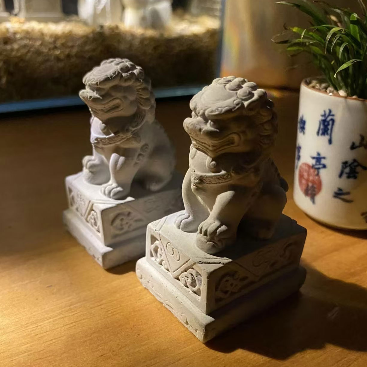 水泥石狮子镇宅神兽小狮子中国风桌面摆件清水混凝土中式创意礼品