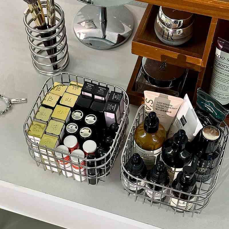 ins爆款收纳家居不锈钢铁艺沥水杂物口红化妆品面膜置物架桌面
