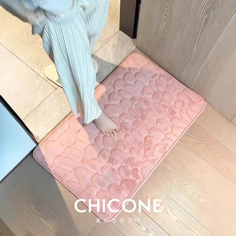 浴室专用吸水地垫鹅卵石压花洗澡间防滑速干脚垫珊瑚绒入户门垫