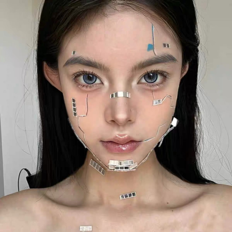 网红同款赛博朋克风仿妆镜面妆容高级赛克演唱会创意diy自粘脸贴装饰学生宿舍艺术自拍写真高级感好看超出片