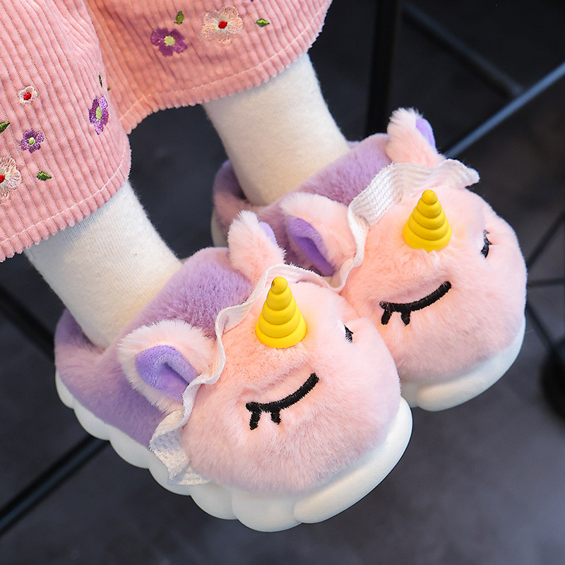 棉拖鞋儿童冬新款可爱卡通女童家居室内软底防滑保暖包跟毛毛棉拖