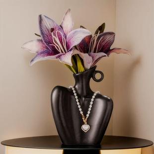 创意人体造型艺术花瓶北欧轻奢高级陶瓷人像餐厅小众酒柜装 饰摆件