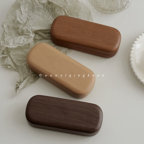 复古仿木纹小众日系少女高级简约文艺便携式 眼镜盒墨镜收纳盒