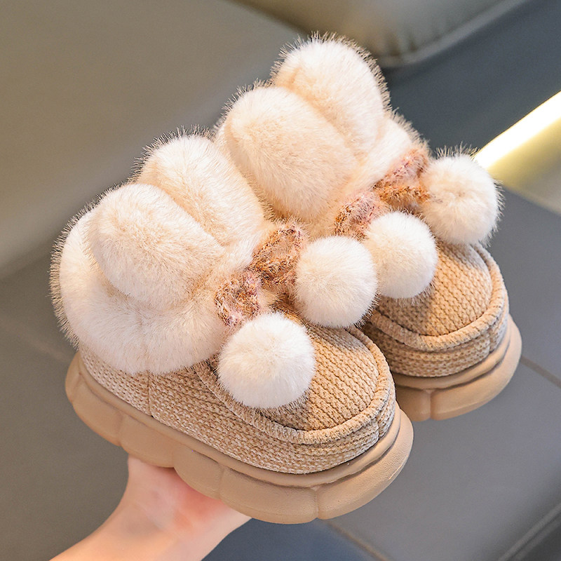 儿童兔子棉拖鞋踩屎感女童冬季卡通可爱防滑室内软底包跟毛绒棉鞋