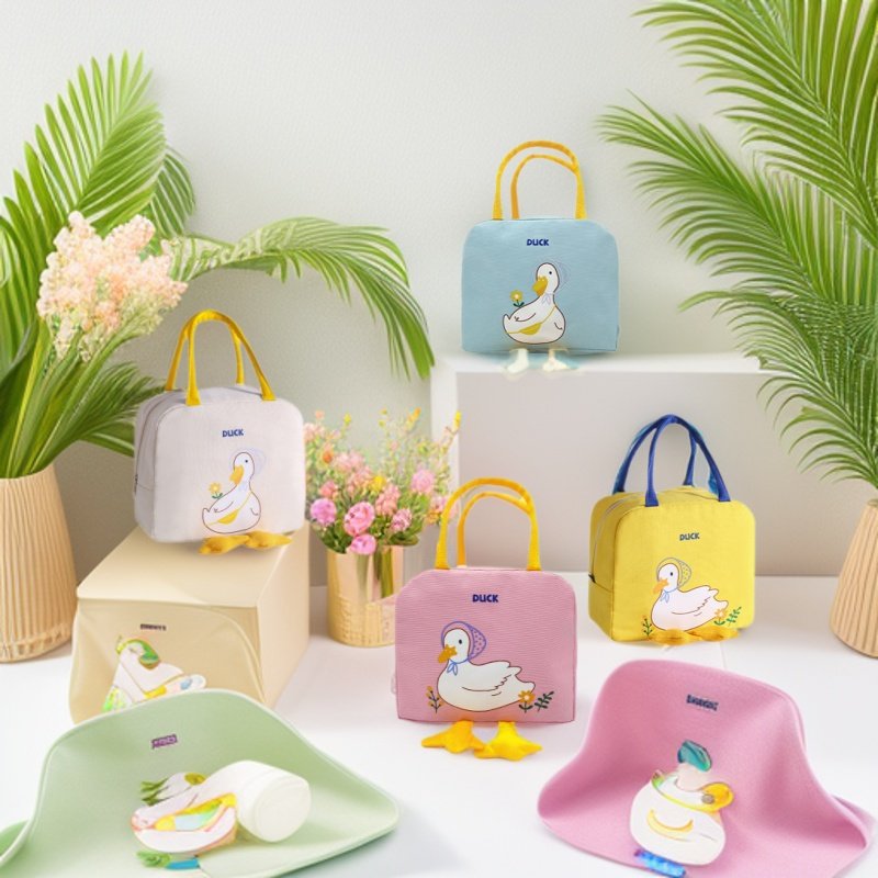 新款饭盒袋学生便当包小黄鸭铝箔防水保温手提带饭包大容量可水洗