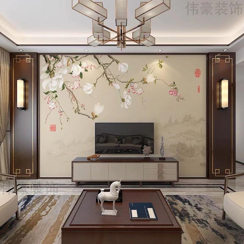 新中式背景墙电视实木免漆烤漆护墙板边框客厅沙发墙现代轻奢装饰