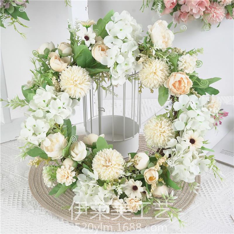 仿真花环门饰挂饰 森系缤纷花环 橱窗婚礼装饰摄影道具牡丹绣球花