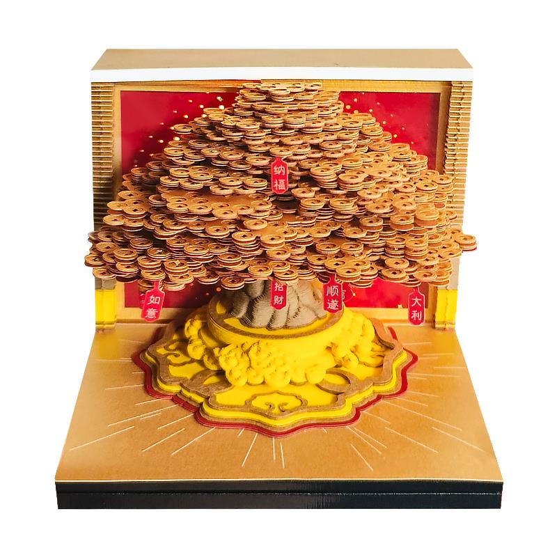 2026年纸雕日历摇钱树手撕便利贴桌面模型装饰摆件3d立体便签台历