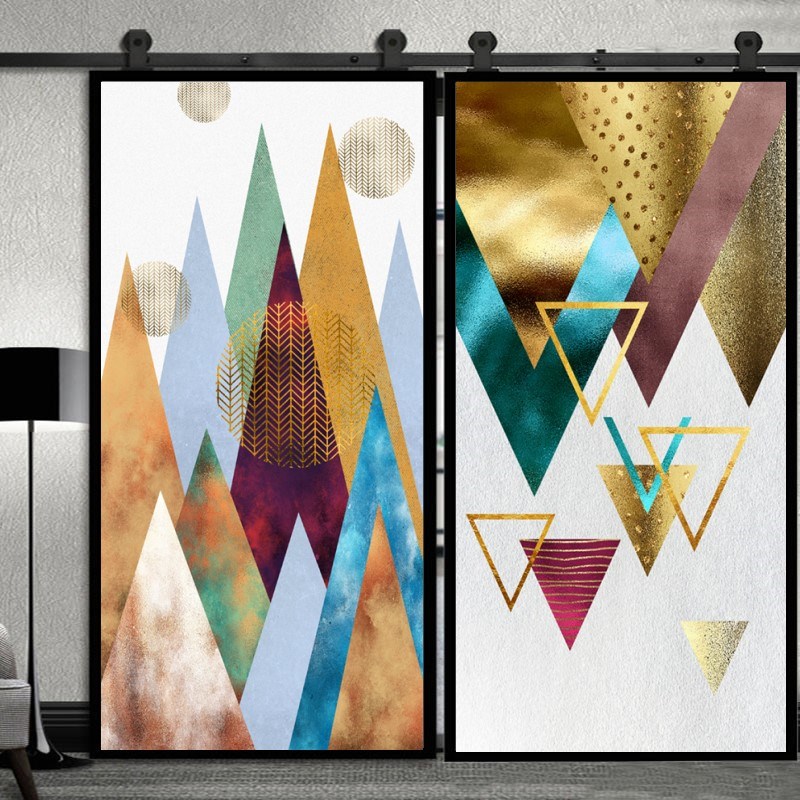 推拉门浴室整张玻璃翻新自粘门贴纸防水移门卫生间几何大理石电梯