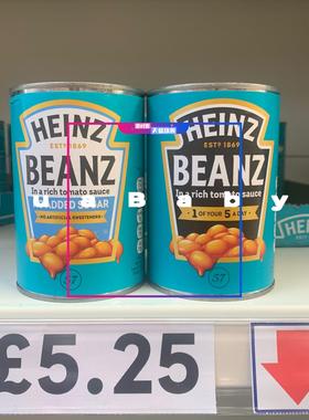 现货英国HEINZ BEANZ亨氏茄汁焗豆罐头无麸质无添加415g烧烤番茄