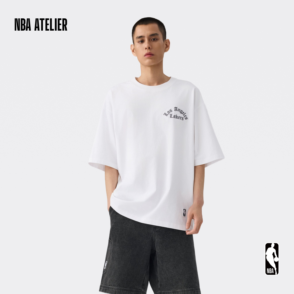 NBA ATELIER 洛杉矶湖人队积雪白色Oversized阔版男款T恤