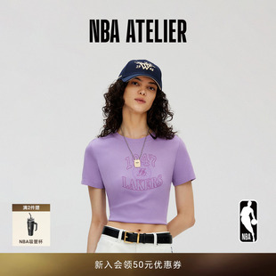 t恤女设计感短款 25夏季 ATELIER湖人队弹力圆领短袖 新款 上衣 NBA