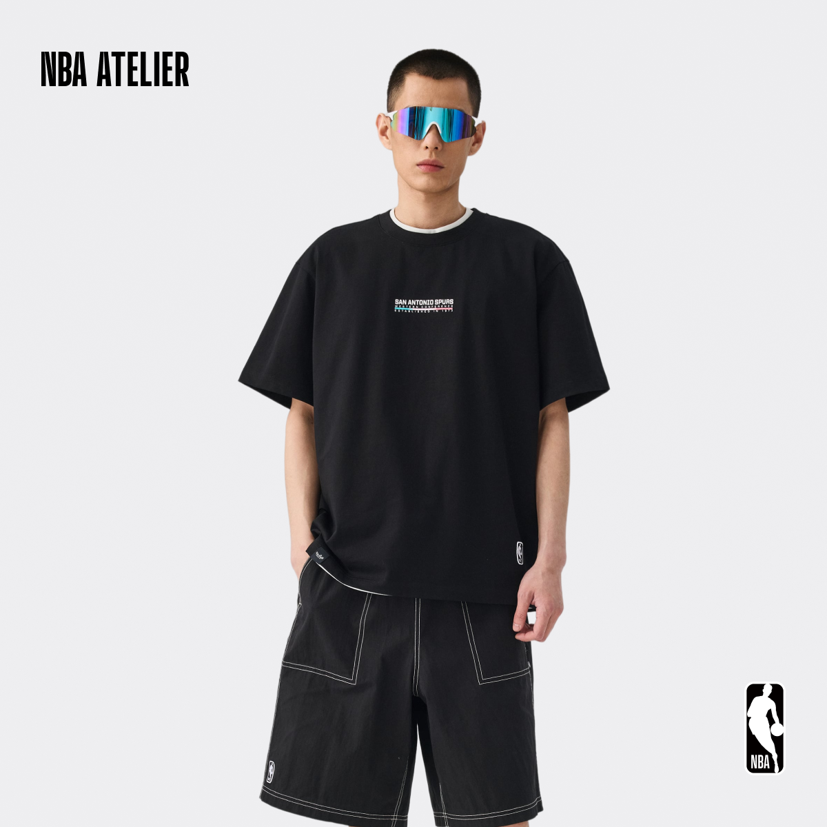 NBA ATELIER圣安东尼奥马刺队黑色男款US微阔T恤休闲简础百搭短袖