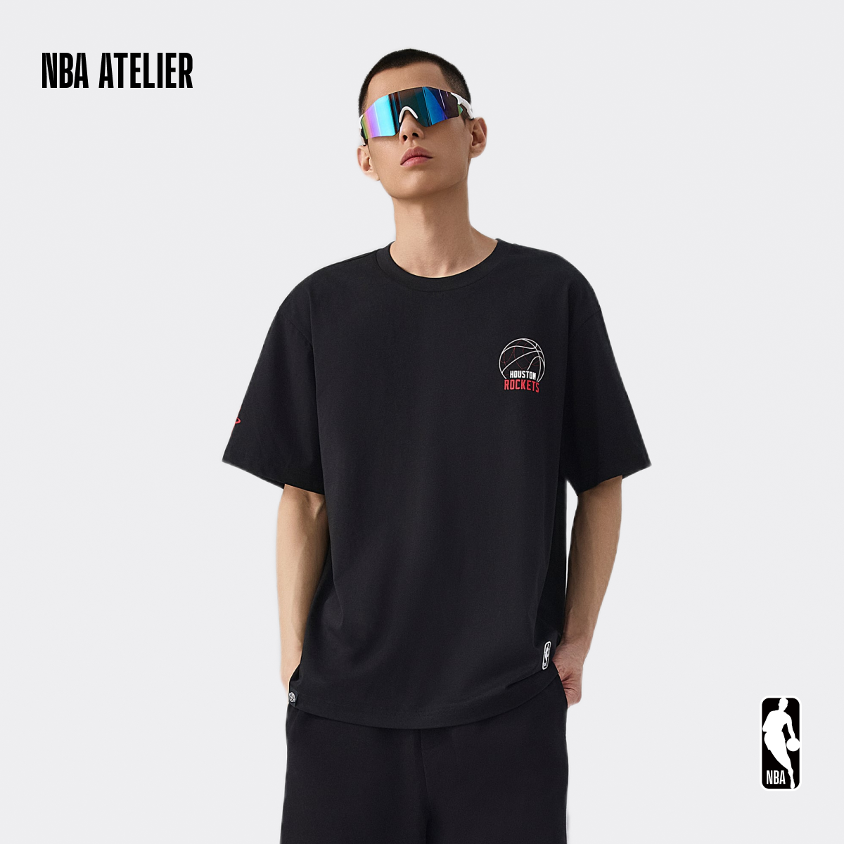 【凉感T】NBA ATELIER火箭队美式复古t恤男短袖透气舒适纯色短袖