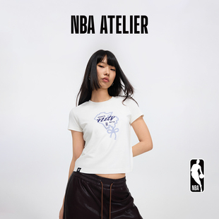 白色休闲百搭t恤女装 ATELIER篮网队圆领印花短袖 上衣 NBA 25新款