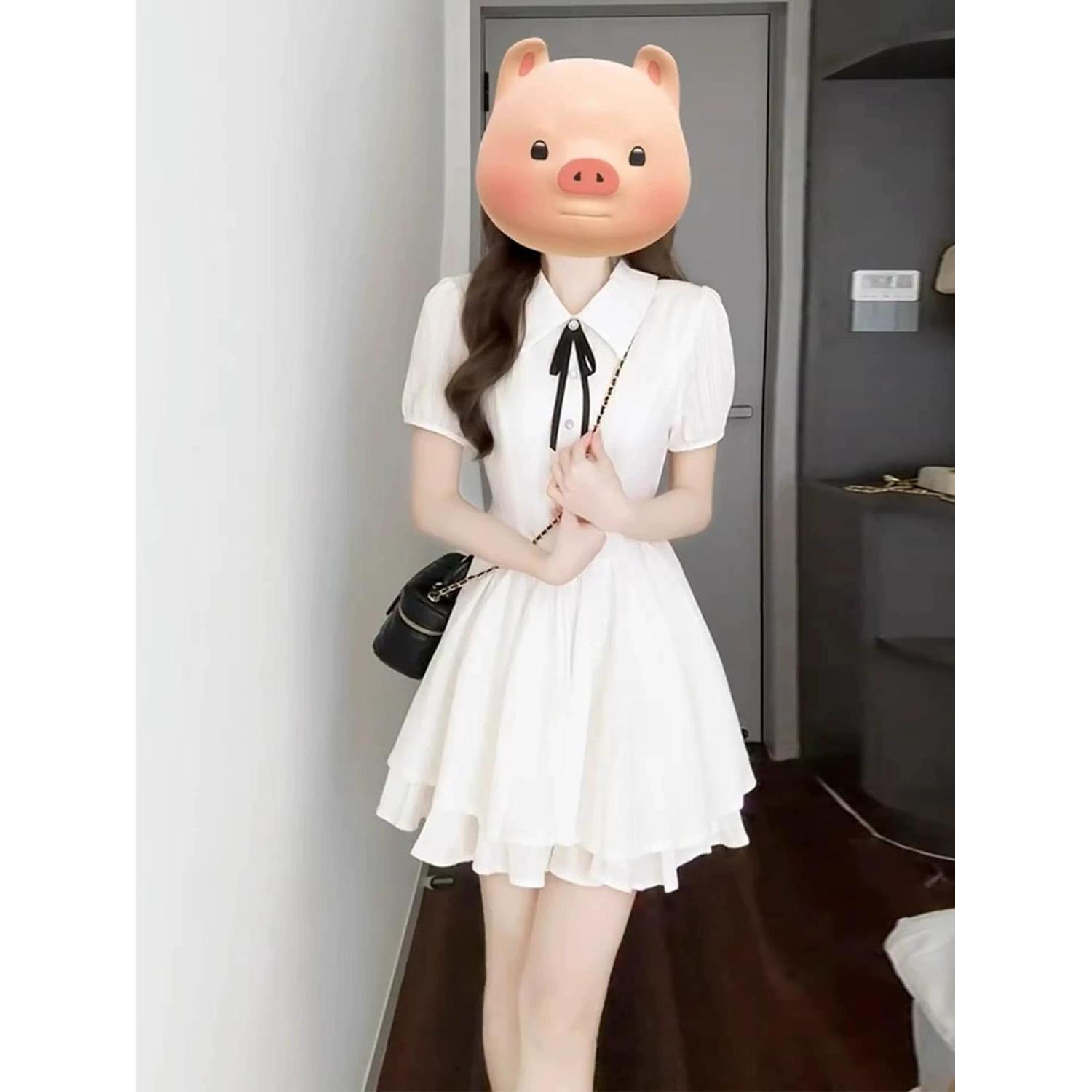 法式白色衬衫连衣裙子女2026夏季新爆款巨好看小个子气质收腰短裙