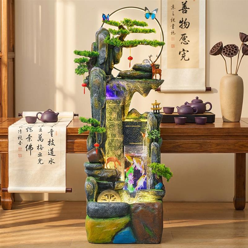 大型假山流水喷泉摆件客厅办公室招财风水轮鱼缸落地水景开业送礼