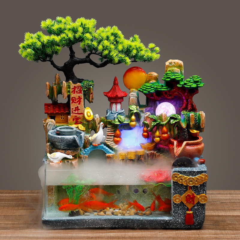 造景流水鱼缸客厅小型家用网红全套桌面生态创意金鱼缸循环水摆件图片