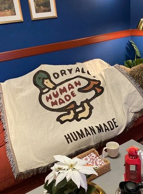 Human made个性潮流时尚卡通可爱鸭子棉质毛毯布置沙发毯子装饰毯