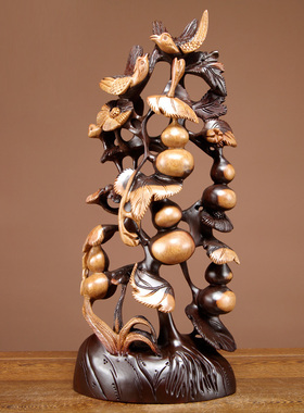 黑檀木五福临门葫芦雕刻摆件红木家居客厅装饰工艺品乔迁新居送礼