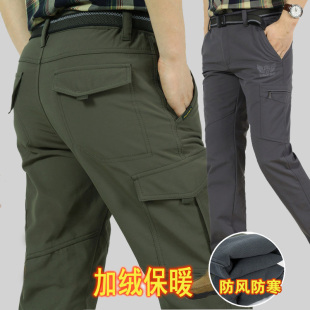 户外软壳冲锋裤 男保暖防风 男秋冬抓绒加厚防寒滑雪运动软壳登山裤